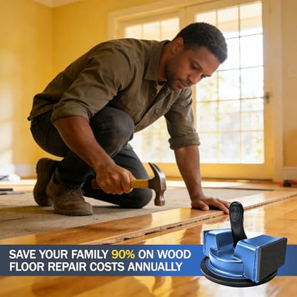 Floor Gap Fixer Tool with Rubber Mallet - Heavy Duty Iron Floor Gap Repair Tool Kit - Professional Plank Grabber with Left & Right Striking Sides for Laminate, Vinyl & Hardwood Floors (Blue)