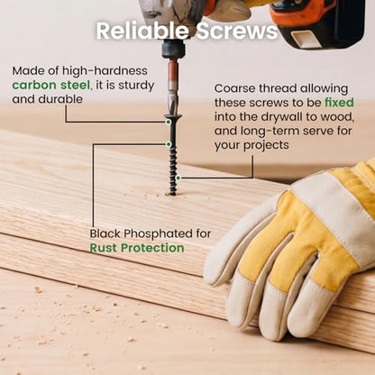 meite Sheetrock Drywall Screws #7 x 2 Inch Coarse Thread Wood Screw for Dry Wall, Black, Phillips Drive, Bugle Head 134PCS - size: #7 x 2 Inch