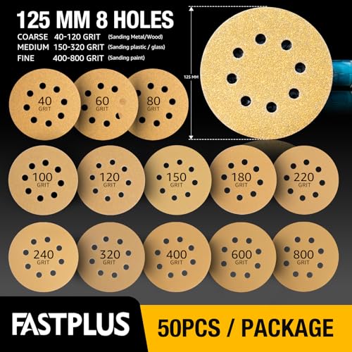 5 Inch 8 Hole 320 Grit Sanding Discs Hook and Loop Aluminum Oxide 50 Pack - style: 320 grit 50 pcs