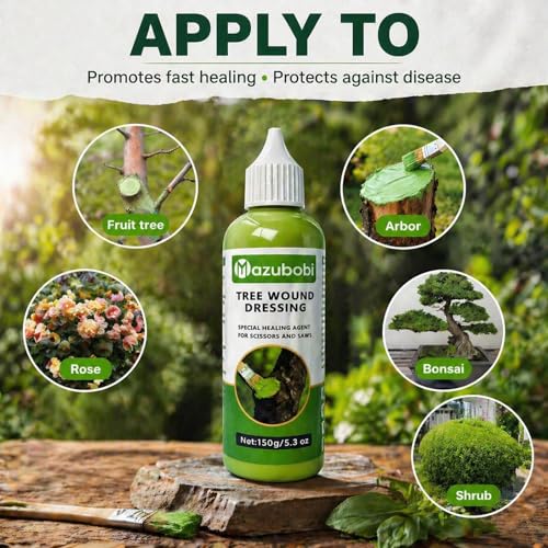 Tree Wound Sealer & Pruning Sealer Paste for Trees & Shrubs – Healing Compound for Pruning Cuts, Bark Damage & Grafting – 150g with Brush