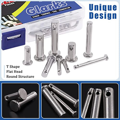 Glarks 122Pcs 4 Styles Clevis Pin/Cotter Pin/Hair Pin/Dowel Pin Assortment Set, 15 Size 304 Stainless Steel Pin Fasteners for Automotive, Mechanics, Cars, Trucks, Lawn Mower Use