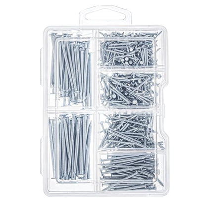 Hardware Nails Assortment Kit, 600PCS Galvanized Nails, Picture Hanging Nails, Includes Finish, Wire, Common, Brad Nails - style: 600pcs-6sizes