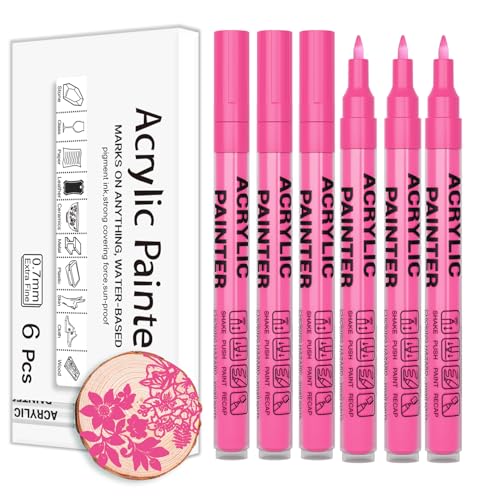 Pink Acrylic Paint Pens 6 Pcs Permanent Marker Pens Extra Fine - color: Pink