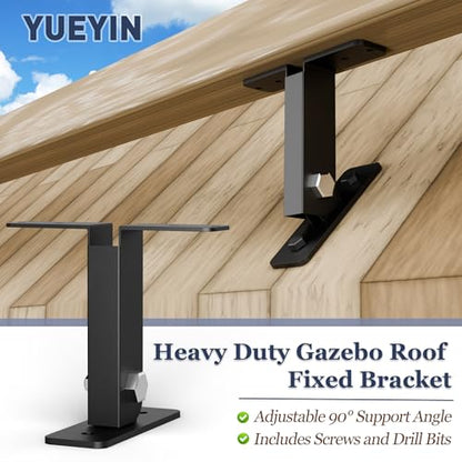 Heavy Duty Pergola Roof Riser Beam Bracket for Gazebo Roof Posts - Adjustable 90° Support, Wind & Snow Resistant, Includes Screws & Drill Bits, Black, 1 Piece - color: T-Shaped (1pcs)