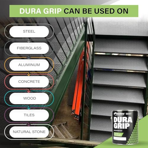 Dura Grip Anti-Slip Paint for Concrete, Wood, Tile and Metal – Non-Skid Coating for Floor, Decking and Ramps – Quart (Black) - color: Black