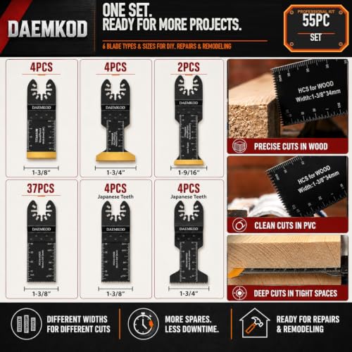 55PCS Oscillating Saw Blades, Multitool Blades for Metal Wood