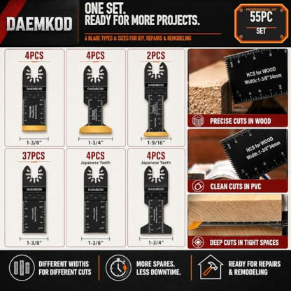 55PCS Oscillating Saw Blades, Multitool Blades for Metal Wood