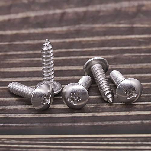#10 x 3/4" Truss Head Wood Screw, Phillips Truss Head Self Tapping Sheet Metal Tek Screw, 18-8 Stainless Steel 304, Brgiht Finish, 100 PCS - size: #10 x 3/4"