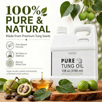 256oz 100% Pure Tung Oil,Food Grade Waterproof Low Odor Wood Oil with Brush - size: 256 Fl Oz