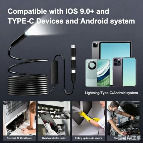 1920P Dual Lens Waterproof Endoscope Camera with Light for iOS Android - color: Dual-Lens-Black