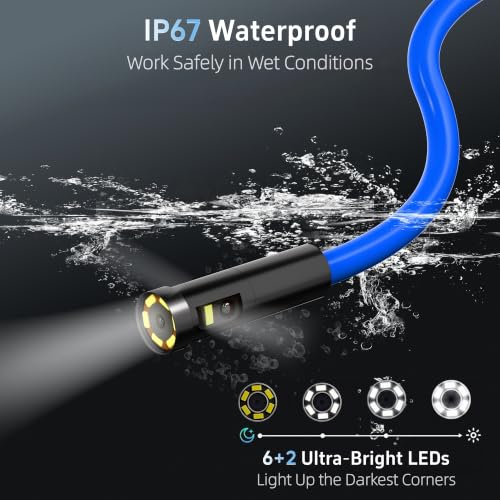 Triple Lens Endoscope Camera with Light, 1080P Inspection Borescope
