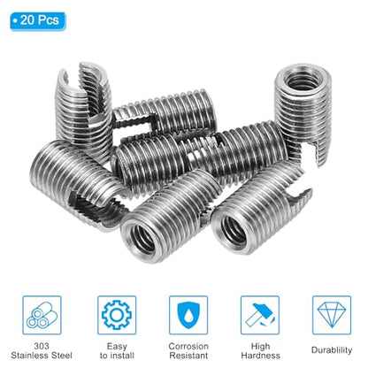 PATIKIL Self-Tapping Threaded Inserts, 20 Pcs M4 x M6.5 x 11mm 303 Stainless Steel Thread Adapter Reducer Slotted Screw Repair Inserts Nuts Sleeve - size: M4 x M6.5 x 11mm