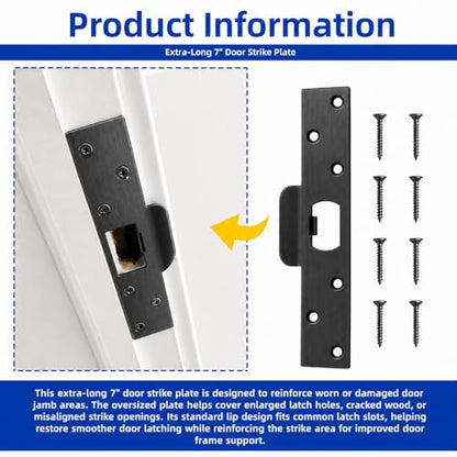 Extra Long Door Strike Plate 7" for Door Frame Slot Jamb Repair-Black - color: Black