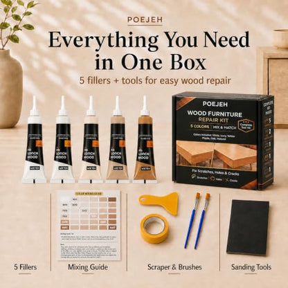 5‑Color Light Wood Filler Repair Kit, Anti‑Crack Restore Set