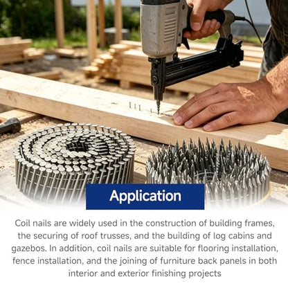 GXYWADY 3600Pcs Wire Coil Siding Nails 0.092 x 2 In Hot-Dip Galvanized Paint-Dipped Ring Shank Inclined 15 Degree Full Round Head Siding Nails of Lathing and Sheathing Materials - size: 0.092*2in