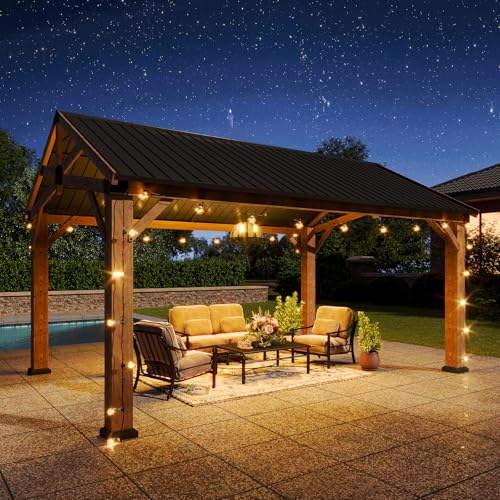 Aoxun 12' x 16' Wood Gazebo with Galvanized Steel Gable Roof, Gray - color: Taupe Gray, size: 12' x 16'