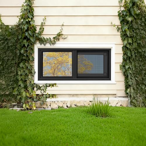 Vinyl Basement Window, Bathroom Sliding Window 32" x 14" Black - size: 32x14 IN