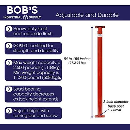 BISupply House Jacks for Leveling Crawlspace 2 Pack - 54-150 inch Adjustable Support Beam Basement Jack Post - Floor Lifting Joist Beam Brace for Cellar Ceiling - Screw Pole Jack - size: 54-150 Inch (2 PACK)
