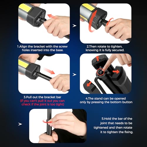 Rechargeable Work Light with Stand, Magnetic Base, Hook & Tripod (Middle) - color: Black Middle Rechargeable Work Light with Tripod