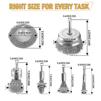 10Pcs Wire Brush Drill Set, 0.1mm Carbon Steel Bristles, 1/4 Inch Round Shank, Heavy Duty Cup/Wheel/Pen Brush for Rust Removal, Paint Stripping, Deburring
