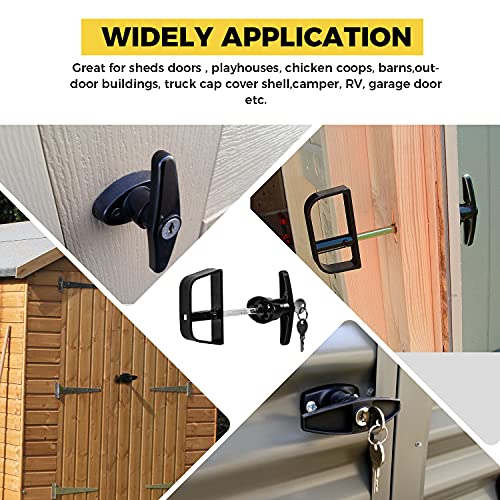 Shed Door Latch, T‑Handle Shed Lock, 4‑1/2" Stem, Black Lock - size: 4.5inch T