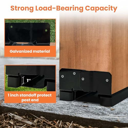 8x8 Post Base for Concrete Heavy Duty Black E-Coated 4 PCS - color: Black