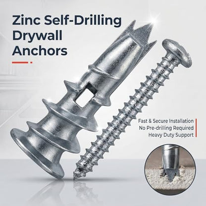 50 Zinc Self-Drilling Drywall Anchors with 50#8 x 1-1/4" Screws