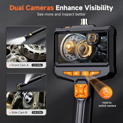 Dual Lens Borescope Camera with Light, 4.3" 1080P Handheld Endoscope - size: 4.3inch