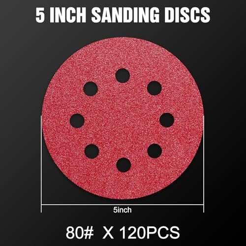 120 Pcs 5 inch Sanding Discs 80 Grit 8 Hole Hook and Loop - style: 120 Pcs-80 Grit