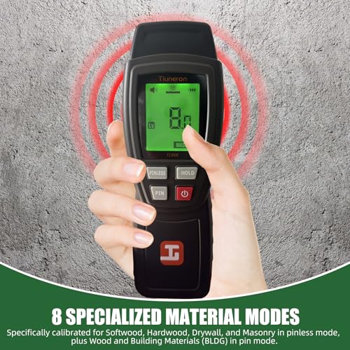 Dual Mode Moisture Meter for Wood and Building Materials, Pin & Pinless 2-in-1 Moisture Detector with Backlight & Buzzer, Digital Water Leak Tester for Hardwood, Softwood, Drywall & Masonry