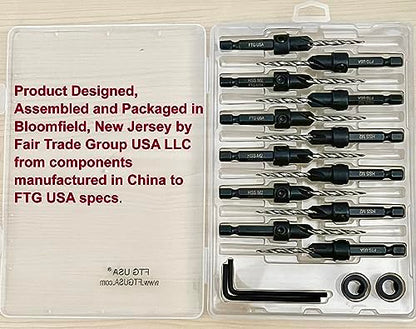 FTG USA 12 Pc #6 (9/64") Countersink Drill Bit Set with Tapered Drill Bits - size: #6, style: Same Sort 12 Pc