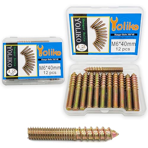 12 Pack M6 x 40 Hanger Bolts 40mm(1.57") Double Headed Bolts 6mm(0.24") Wood Dowel Screw Self-Tapping Screw Hanger Bolts for Furniture Screws Double Screw Threaded Rods Bolt 40mm Length - size: M6X40-12PCS