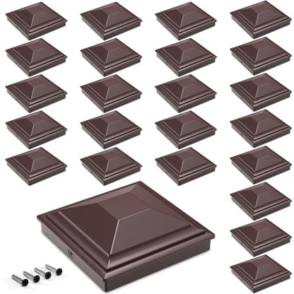 SIEDiNLAR 5x5 Post Caps Brown 24 Pack, Fence Post Covers Outdoor Waterproof - color: Brown, size: 5x5in, 24 Pack