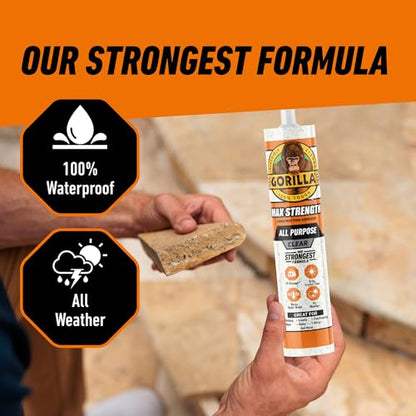 Gorilla Max Strength Construction Adhesive, Clear Glue, 9 Ounce Cartridge (Pack of 2) - Gap Filling and Waterproof - size: 2 Pack