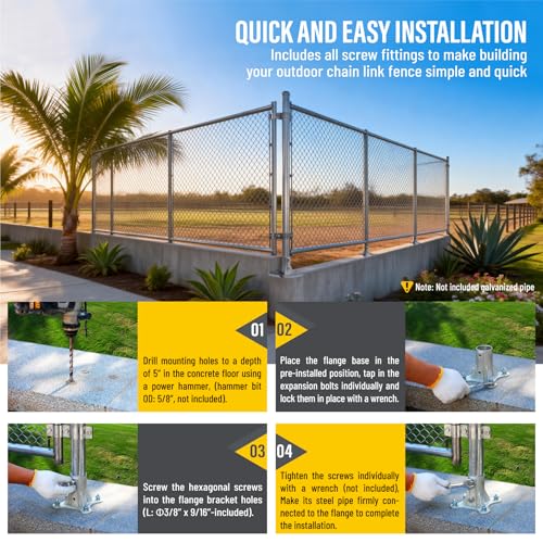 Aecxm 2" (1-7/8" Post OD) Chain Link Fence Post Floor Flange Galvanized Anchor Base for Fence Posts, Mailboxes, Lamp Posts & Commercial Applications 4Pack - size: 2" (1-7/8" Post OD)