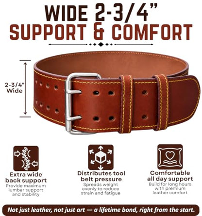2.75-Inch Full Grain Leather Tool Belt for Work Professionals - size: 35"-45"