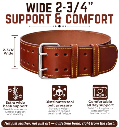 2.75-Inch Full Grain Leather Tool Belt for Work Professionals - size: 40"-50"