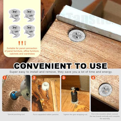 Tanstic 270Pcs 3 in 1 Furniture Connecting Hardware Connectors Kit, Furniture Cam Lock Fasteners Including Cam Lock Fittings with Dowel, Pre-Inserted Nut, Wood Dowel Pins Furniture Crib Screws