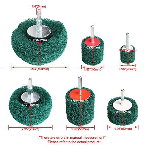 6PCS Non Woven Abrasive Buffing Polishing Wheel Drill Attachment Set,Scouring Pads Power Scrubber Cleaning Kit (Green) - style: green