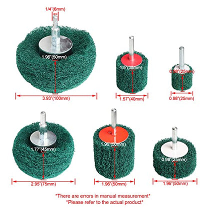 6PCS Non Woven Abrasive Buffing Polishing Wheel Drill Attachment Set,Scouring Pads Power Scrubber Cleaning Kit (Green) - style: green