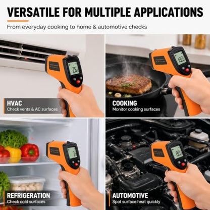 Infrared Thermometer Gun, Non-Contact Digital Surface Temperature Tester with LCD Display, 58F to 752F for HVAC, Cooking, Automotive, Equipment & Industrial Inspection