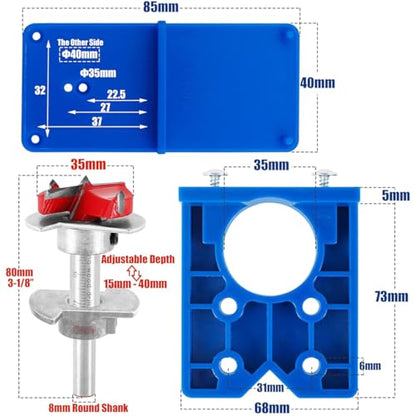 Wolfride 35mm Concealed Hinge Jig Kit - Cabinet Door Hinge Drill Guide with Forstner Bit & Hole Cutter for Woodworking
