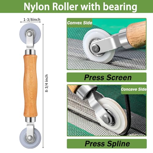 King&Charles 3-in-1 Window Screen Repair Kit, Steel/Nylon Roller & Hook