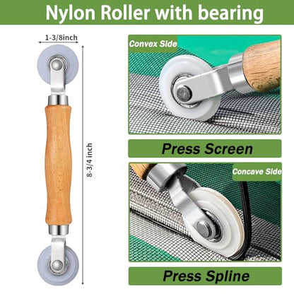 King&Charles 3-in-1 Window Screen Repair Kit, Steel/Nylon Roller & Hook