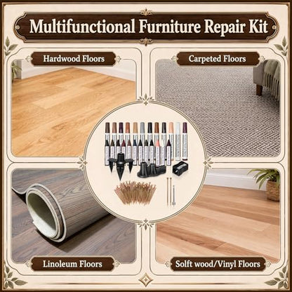 Chumia Squeaky Floor Repair Kit Includes Joist Finder Drill Bits Tripod Fixture 50 Replacement Screws and Furniture Repair Kit Wood Markers for Stains Scratches Tables Desks Hardwood Carpet