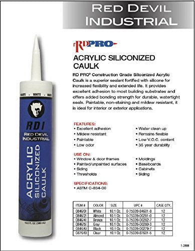 Red Devil 08465I12 RD Pro Construction Grade Siliconized Acrylic Sealant, 10.1 oz, Gray, 12- Pack - color: Gray, style: 12 Pack