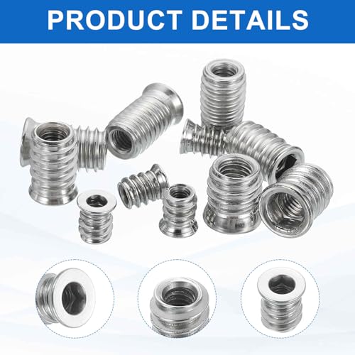 MECCANIXITY 4Pcs Threaded Inserts Nuts, M6x10mm Hex Socket Drive Nut Inserts for Wood - 304 Stainless Steel Screws Furniture Screw in Nuts Bolt Fastener Connector Wood - size: M6x10mm