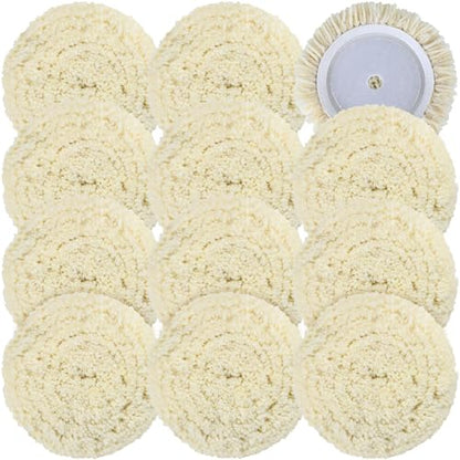 12 PCS Wool Buffing Polishing Pads 7 Inch, Natural Wool Cutting Pads with Hook and Loop Backing Compound & Polishing for Automotive Car Boats Glass Furniture Repair - size: 7" -12P