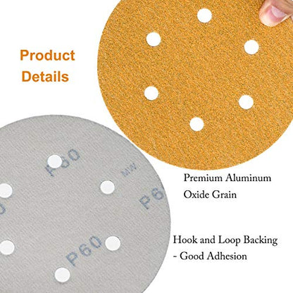 6-Inch 6-Hole Hook and Loop Gold Sanding Discs 60-Grit, 100-Pack