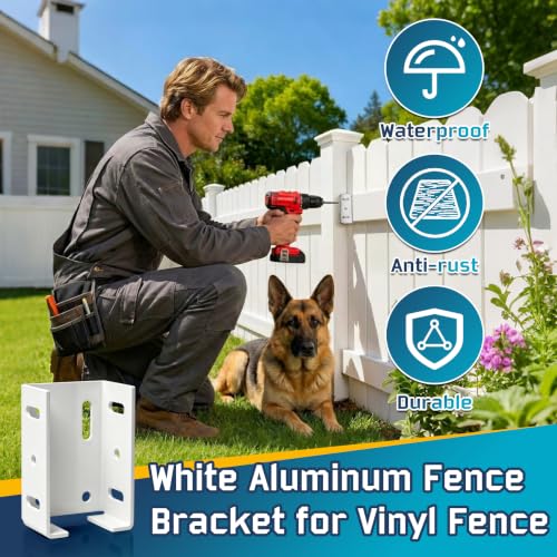 Fence Bracket for Vinyl Fencing Panel, White Heavy Duty Metal Replacement for 2.75in Plastic, Connects Panel to Post - Vinyl Fence Parts (4Pcs & 40 Screws)